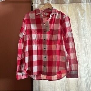 Pact Gingham Organic Cotton Mila Flannel Shirt Red Plaid Button Up‎ NWT Size S